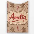 Gingerbread Man Candy Cane Brown Christmas Seamless Pattern Lovely  Personalised Custom Name Super Soft Fleece Blanket Bed Sofa Throw