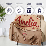 Gingerbread Man Candy Cane Brown Christmas Seamless Pattern Lovely  Personalised Custom Name Super Soft Fleece Blanket Bed Sofa Throw