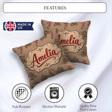Custom Name Gingerbread Man Candy Cane Brown Christmas Seamless Square Filled Cushion Throw Pillow Sofa Bed Home Decor Zip Washable UK Made