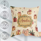 Custom Name Tree Candy Cane Gift Box Snowflakes Seamless Pattern Square Filled Cushion Throw Pillow Sofa Bed Home Decor Zip Washable UK Made