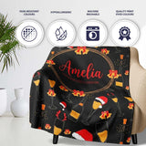 Festive Champagne Glass Santa Hat Bells Seamless Pattern Lovely  Personalised Custom Name Super Soft Fleece Blanket Bed Sofa Throw