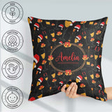 Custom Name Festive Champagne Glass Santa Bells Seamless Pattern Square Filled Cushion Throw Pillow Sofa Bed Home Decor Zip Washable UK Made