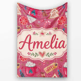 Watercolor Christmas Cookies Candy Cane Orange Slice  Festive  Personalised Custom Name Super Soft Fleece Blanket Bed Sofa Throw