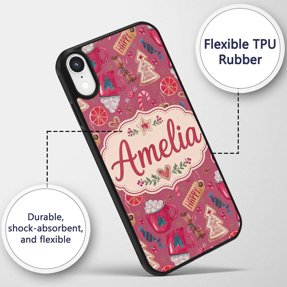 Watercolor Christmas Cookies Candy Cane Orange Custom Name Protective Phone Case Mobile Cover Durable Everyday Smartphone Shock Resistant