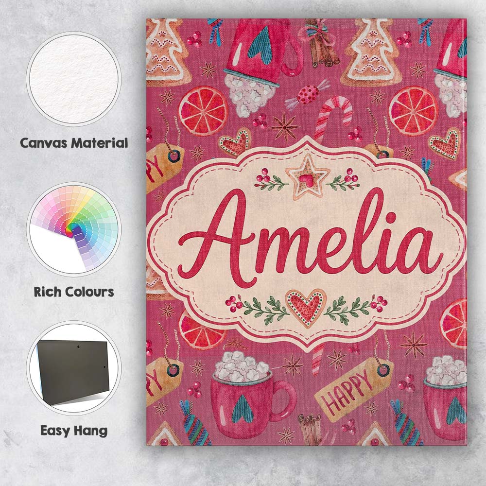 Personalised Name Watercolor Christmas Custom  Modern Room Accent Elegant Feature Canvas Wall Art Print Decor Picture Ready to Hang