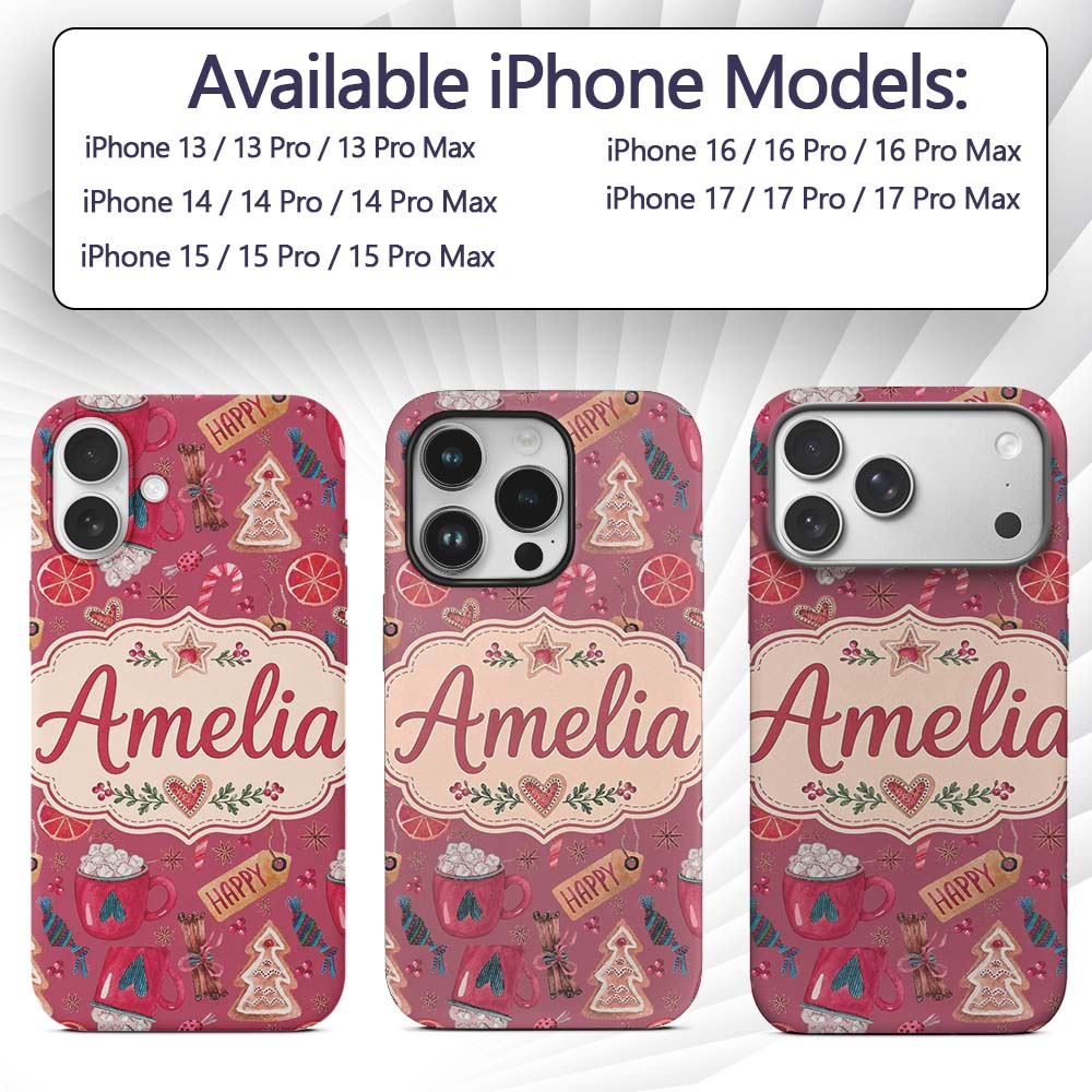 Watercolor Christmas Cookies Candy Cane Orange Custom Name Protective Phone Case Mobile Cover Durable Everyday Smartphone Shock Resistant