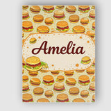 Personalised Name Cartoon Cheeseburger Seamless Pattern Light Green Custom Canvas Wall Art Print Decor Picture Ready to Hang