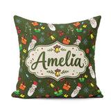 Custom Name Santa Claus Gifts Mittens Champagne Glass Snowflakes Square Filled Cushion Throw Pillow Sofa Bed Home Decor Zip Washable UK Made