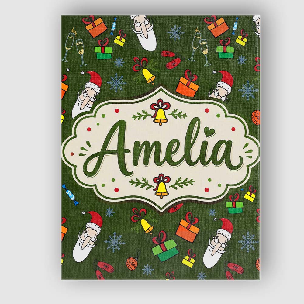 Personalised Name Santa Claus Gifts Mittens Custom  Bespoke Interior Contemporary Canvas Wall Art Print Decor Picture Ready to Hang