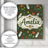 Personalised Name Santa Claus Gifts Mittens Custom  Bespoke Interior Contemporary Canvas Wall Art Print Decor Picture Ready to Hang