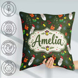 Custom Name Santa Claus Gifts Mittens Champagne Glass Snowflakes Square Filled Cushion Throw Pillow Sofa Bed Home Decor Zip Washable UK Made