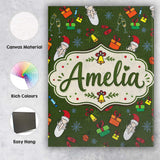 Personalised Name Santa Claus Gifts Mittens Custom  Bespoke Interior Contemporary Canvas Wall Art Print Decor Picture Ready to Hang