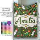 Santa Claus Gifts Mittens Champagne Glass Snowflakes Festive Lovely  Personalised Custom Name Super Soft Fleece Blanket Bed Sofa Throw