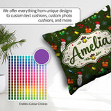 Custom Name Santa Claus Gifts Mittens Champagne Glass Snowflakes Square Filled Cushion Throw Pillow Sofa Bed Home Decor Zip Washable UK Made