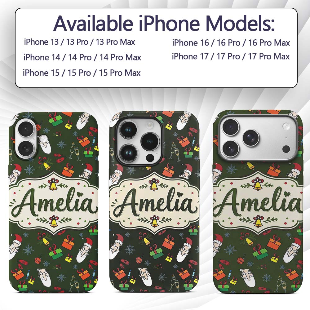 Santa Claus Gifts Mittens Champagne Glass Printed Design Custom Name Protective Phone Case Mobile Cover Durable Smartphone Shock Resistant