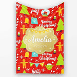 Merry Christmas Holly Jolly Tree Candy Cane Snowflake Festive Lovely  Personalised Custom Name Super Soft Fleece Blanket Bed Sofa Throw