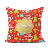 Custom Name Merry Christmas Holly Jolly Tree Candy Cane Festive Square Filled Cushion Throw Pillow Sofa Bed Home Decor Zip Washable UK Made