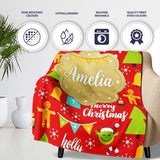Merry Christmas Holly Jolly Tree Candy Cane Snowflake Festive Lovely  Personalised Custom Name Super Soft Fleece Blanket Bed Sofa Throw
