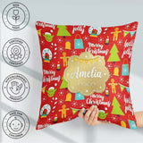 Custom Name Merry Christmas Holly Jolly Tree Candy Cane Festive Square Filled Cushion Throw Pillow Sofa Bed Home Decor Zip Washable UK Made