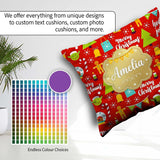 Custom Name Merry Christmas Holly Jolly Tree Candy Cane Festive Square Filled Cushion Throw Pillow Sofa Bed Home Decor Zip Washable UK Made