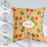 Custom Name Christmas Baubles Candy Cane Boxes Ornaments Festive Square Filled Cushion Throw Pillow Sofa Bed Home Decor Zip Washable UK Made