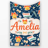 Happy Holiday Bells Gift Box Snowflakes Winter Festive Seamless  Personalised Custom Name Super Soft Fleece Blanket Bed Sofa Throw