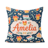 Custom Name Happy Holiday Bells Gift Box Winter Festive Seamless Square Filled Cushion Throw Pillow Sofa Bed Home Decor Zip Washable UK Made