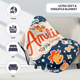 Happy Holiday Bells Gift Box Snowflakes Winter Festive Seamless  Personalised Custom Name Super Soft Fleece Blanket Bed Sofa Throw