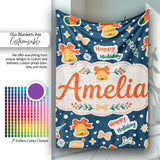 Happy Holiday Bells Gift Box Snowflakes Winter Festive Seamless  Personalised Custom Name Super Soft Fleece Blanket Bed Sofa Throw