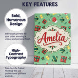 Personalised Name Santa Reindeer Snowman Custom  Unique Gift Idea Elegant Feature Canvas Wall Art Print Decor Picture Ready to Hang