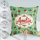 Custom Name Santa Reindeer Snowman Gift Boxes Ornaments Seamless Square Filled Cushion Throw Pillow Sofa Bed Home Decor Zip Washable UK Made