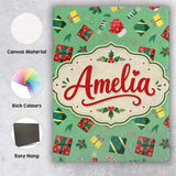 Personalised Name Santa Reindeer Snowman Custom  Unique Gift Idea Elegant Feature Canvas Wall Art Print Decor Picture Ready to Hang