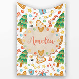 Christmas Tree Candy Cane Cookies Stars Gift Festive Seamless Lovely  Personalised Custom Name Super Soft Fleece Blanket Bed Sofa Throw