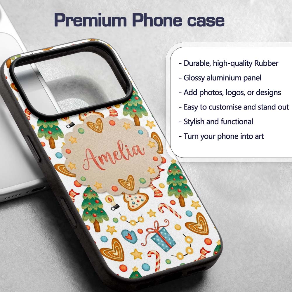 Christmas Tree Candy Cane Cookies Stars Gift Custom Name Protective Phone Case Mobile Cover Durable Everyday Smartphone Shock Resistant
