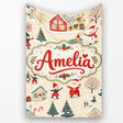 Vintage Christmas Village Snowman Santa Ice Skating Festive Winter  Personalised Custom Name Super Soft Fleece Blanket Bed Sofa Throw