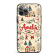 Vintage Christmas Village Snowman Printed Design Custom Name Protective Phone Case Mobile Cover Durable Everyday Smartphone Shock Resistant