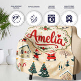 Vintage Christmas Village Snowman Santa Ice Skating Festive Winter  Personalised Custom Name Super Soft Fleece Blanket Bed Sofa Throw