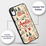Vintage Christmas Village Snowman Printed Design Custom Name Protective Phone Case Mobile Cover Durable Everyday Smartphone Shock Resistant