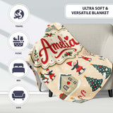 Vintage Christmas Village Snowman Santa Ice Skating Festive Winter  Personalised Custom Name Super Soft Fleece Blanket Bed Sofa Throw