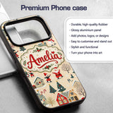 Vintage Christmas Village Snowman Printed Design Custom Name Protective Phone Case Mobile Cover Durable Everyday Smartphone Shock Resistant