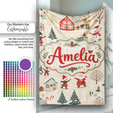 Vintage Christmas Village Snowman Santa Ice Skating Festive Winter  Personalised Custom Name Super Soft Fleece Blanket Bed Sofa Throw