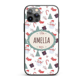Cute Snowman Candy Cane Gifts and Christmas Tree Custom Name Protective Phone Case Mobile Cover Durable Everyday Smartphone Shock Resistant