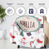 Cute Snowman Candy Cane Gifts and Christmas Tree Minimal Seamless  Personalised Custom Name Super Soft Fleece Blanket Bed Sofa Throw