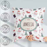Custom Name Snowman Candy Cane Gifts and Christmas Tree Seamless Square Filled Cushion Throw Pillow Sofa Bed Home Decor Zip Washable UK Made