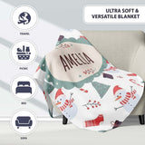 Cute Snowman Candy Cane Gifts and Christmas Tree Minimal Seamless  Personalised Custom Name Super Soft Fleece Blanket Bed Sofa Throw