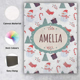 Personalised Name Cute Snowman Candy Cane Custom  Unique Gift Idea Elegant Feature Canvas Wall Art Print Decor Picture Ready to Hang