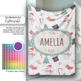 Cute Snowman Candy Cane Gifts and Christmas Tree Minimal Seamless  Personalised Custom Name Super Soft Fleece Blanket Bed Sofa Throw