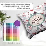 Custom Name Snowman Candy Cane Gifts and Christmas Tree Seamless Square Filled Cushion Throw Pillow Sofa Bed Home Decor Zip Washable UK Made