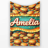 Realistic Juicy Cheeseburger Dark Green Background Fast Food Design  Personalised Custom Name Super Soft Fleece Blanket Bed Sofa Throw