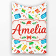 Watercolor Christmas Gifts Candy Gingerbread Festive Holiday Lovely  Personalised Custom Name Super Soft Fleece Blanket Bed Sofa Throw